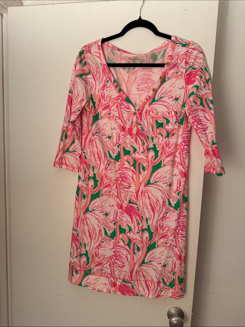 Lilly Pulitzer Pink & Green Flamingo-Print Swim Coverup Dress